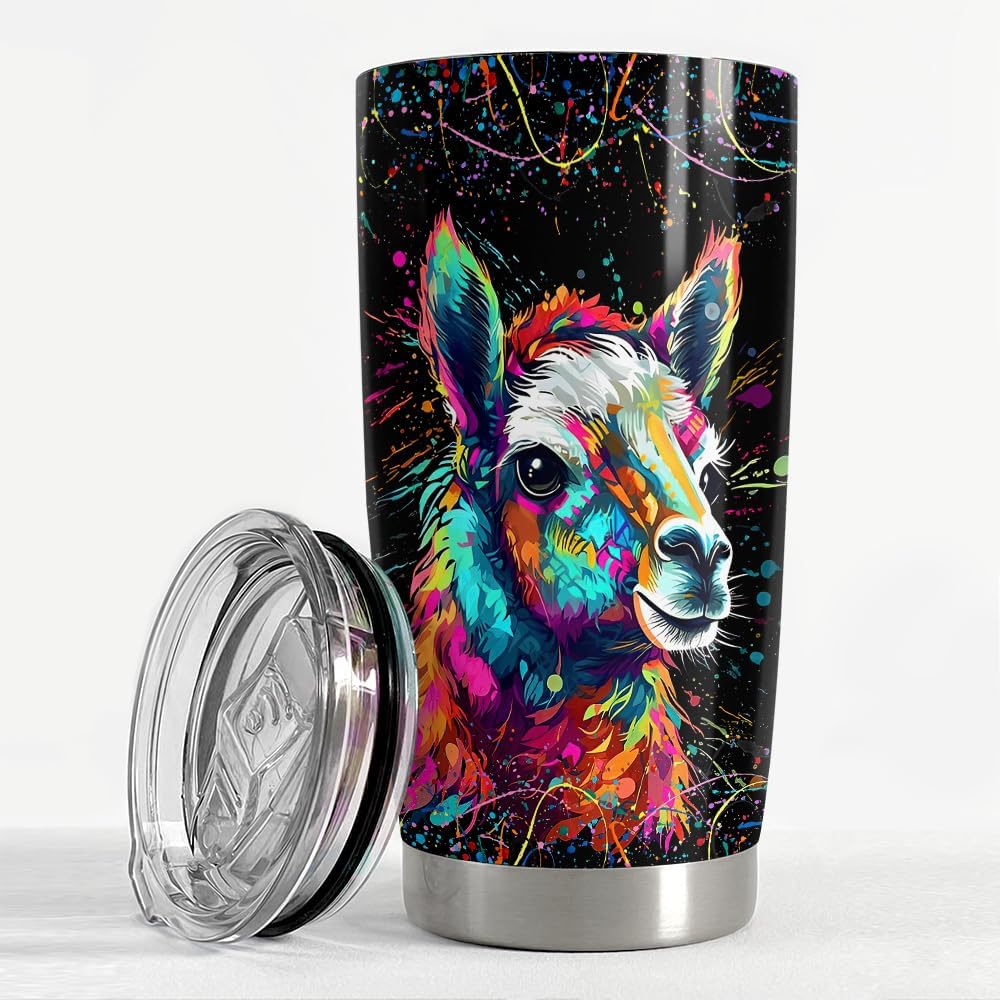 SANDJEST Vaso de llama de 20 onzas, regalos de llama para mujeres, niñas, adolescentes, vasos aislados de acero inoxidable, taza de viaje para café,