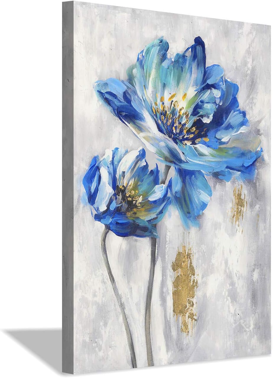Hardy Gallery Imágenes de flores azules arte abstracto floral para decoración de pared, impresión sobre lienzo (36 x 24 pulgadas)