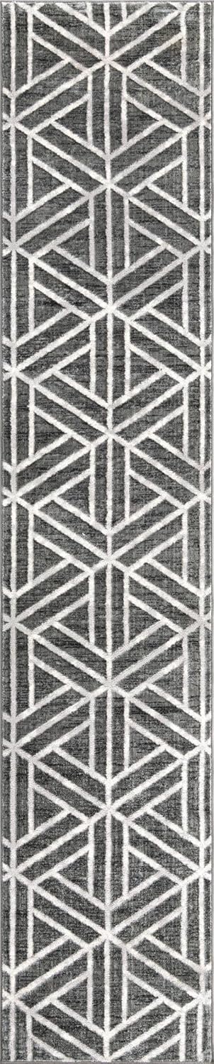 Unique Loom Matrix Trellis Collection – Alfombra de área con diseño (2 pies 7 pulgadas x 13 pies 1 pulgada, grismarfil)