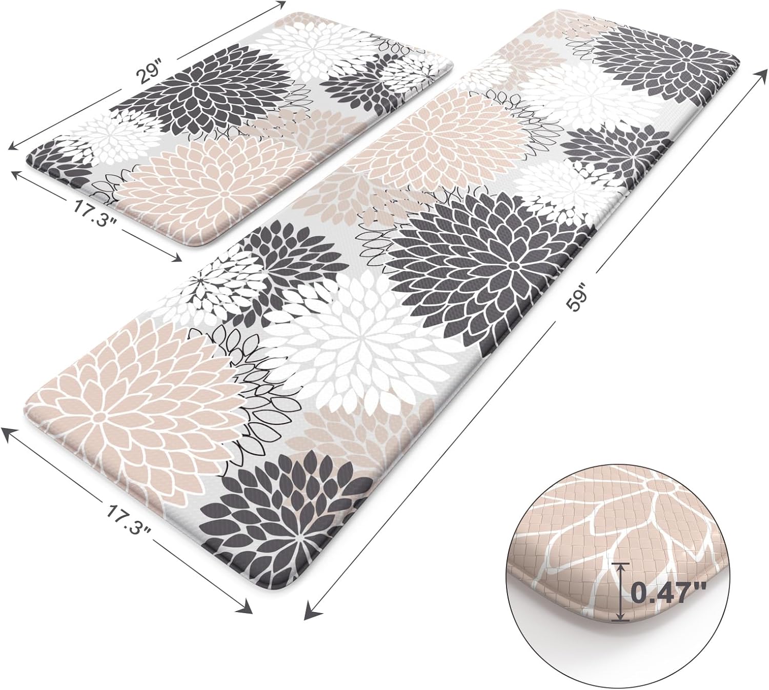 Alfombras y tapetes de cocina acolchados antifatiga, 2 unidades, antideslizantes, impermeables, bohemias, tapete ergonómico de espuma cómoda para