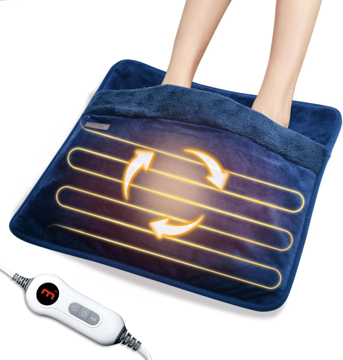 Calentador eléctrico de pies con calefacción de doble cara, almohadilla térmica lavable debajo del escritorioen la cama, 20 x 20 pulgadas, ajustes