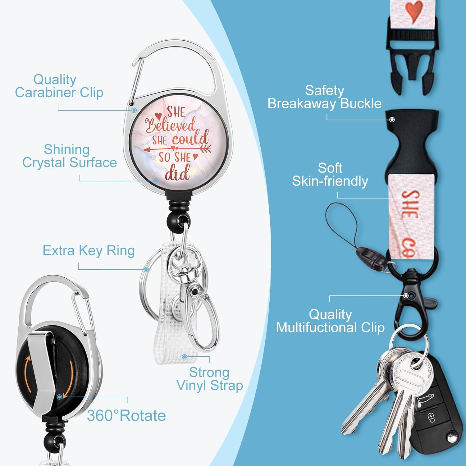 Immaturus Cordones con cita inspiradora para insignias de identificación, soporte de tarjeta de identificación de mármol con cordón retráctil,