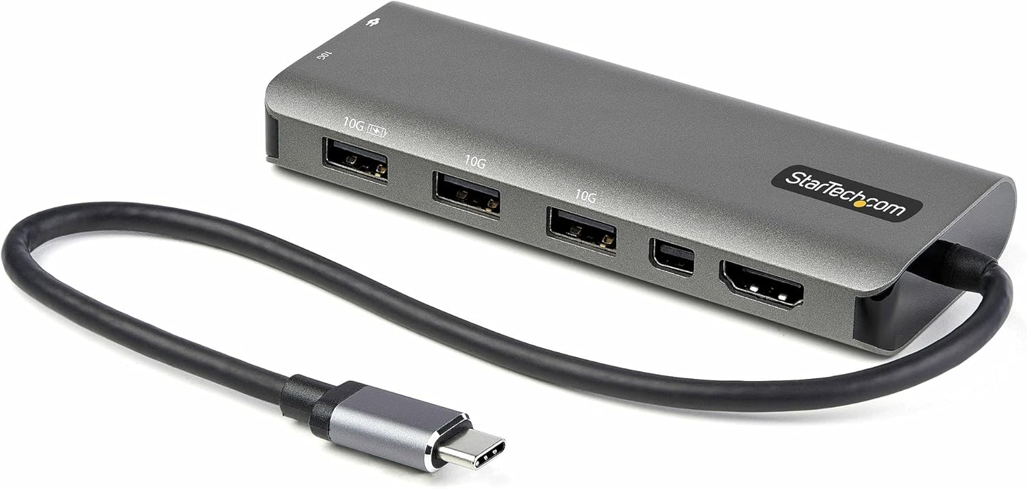 StarTech.com Adaptador multipuerto USB C – USB-C a HDMI o Mini DisplayPort 4K 60Hz, paso de entrega de energía de 100 W, concentrador USB de 4