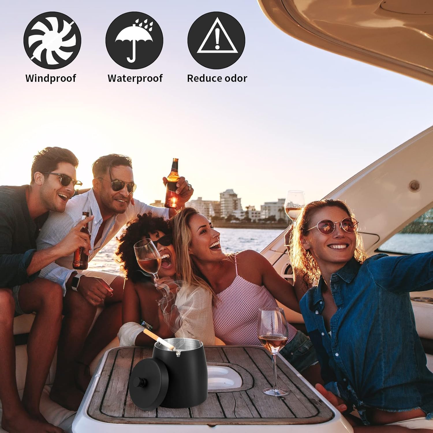 Cenicero al aire libre con tapa, ceniceros para cigarrillos al aire libre, juegos de bandejas de cenizas para cigarrillos al aire libre, ceniceros