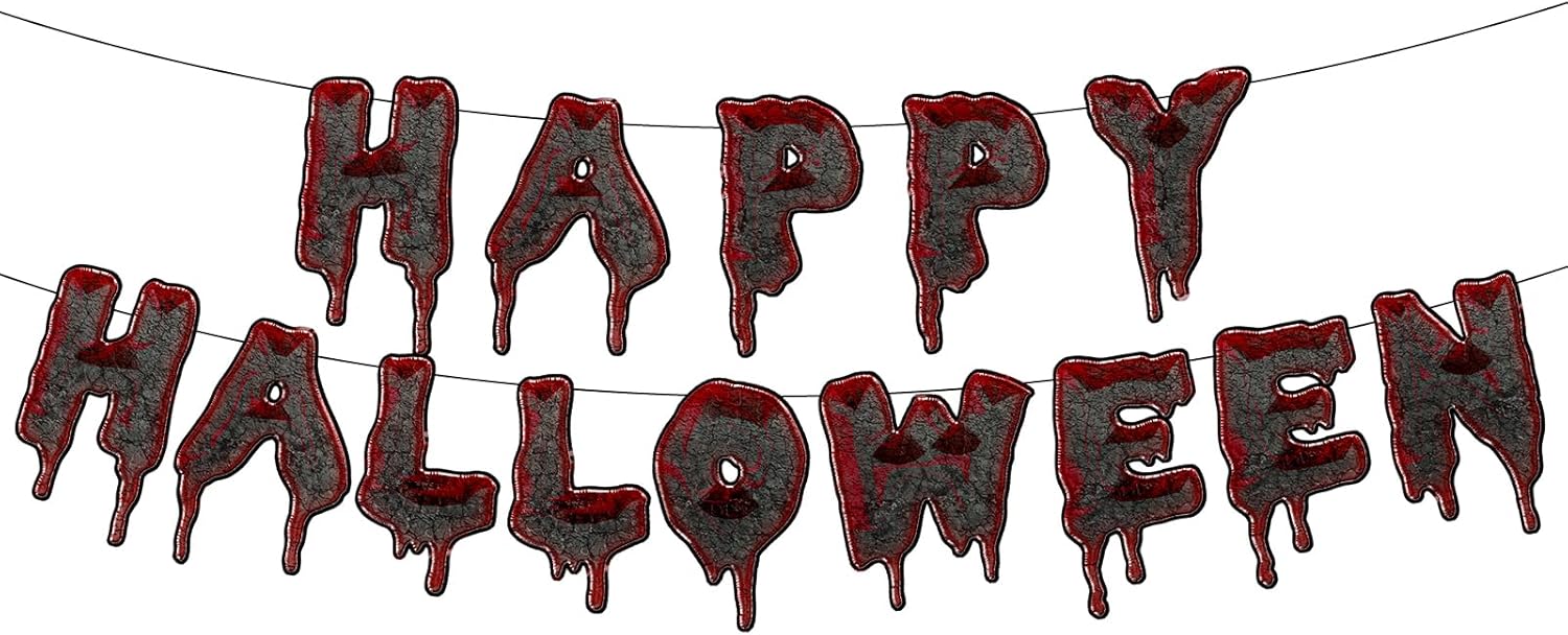 Cartel de Feliz Halloween, decoraciones de fiesta de Halloween, decoraciones de fiesta de terror de Halloween, guirnalda de gotas de sangre roja,