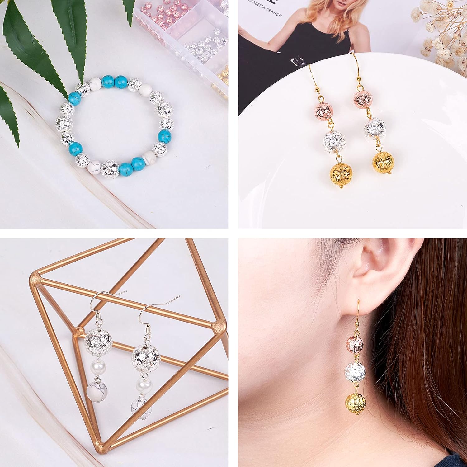 Craftdady 240 cuentas redondas naturales de piedra de lava de 0.394 a 0.394 pulgadas, piedras preciosas volcánicas sueltas, cuentas espaciadoras de