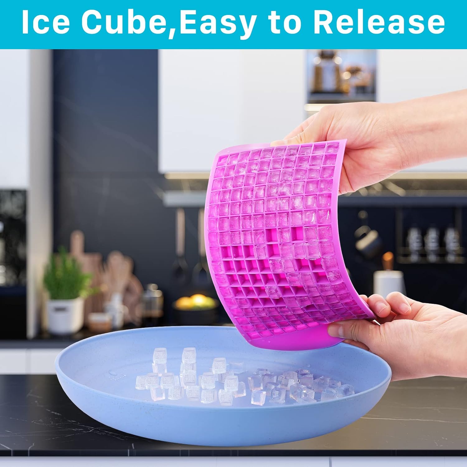 Paquete de 4 mini bandejas para cubitos de hielo, 640 moldes de silicona pequeños para cubitos de hielo, mini bandeja de hielo flexible de fácil