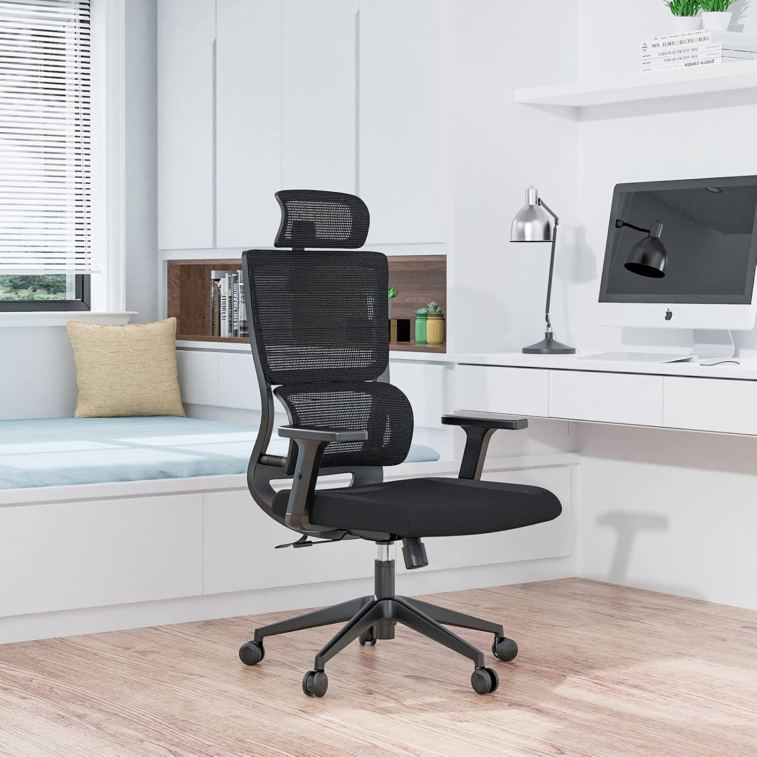 Silla de oficina ergonómica con soporte lumbar mejorado y reposacabezas ajustables, silla de escritorio con respaldo alto de malla, silla de