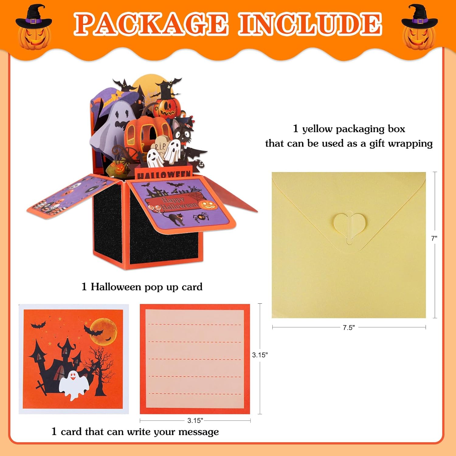 D24TIME Tarjetas desplegables de Halloween para niños, divertidas tarjetas de felicitación de Halloween en 3D con sobres, casa embrujada,