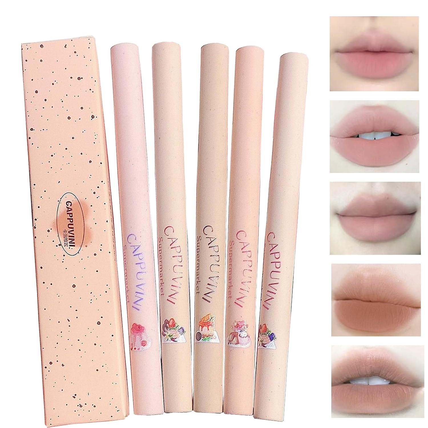 Juego de 5 lápices de labios de colores, 5 piezas de lápiz labial rosa nude, resistente al agua, cremoso acabado mate, lápiz labial para definir la