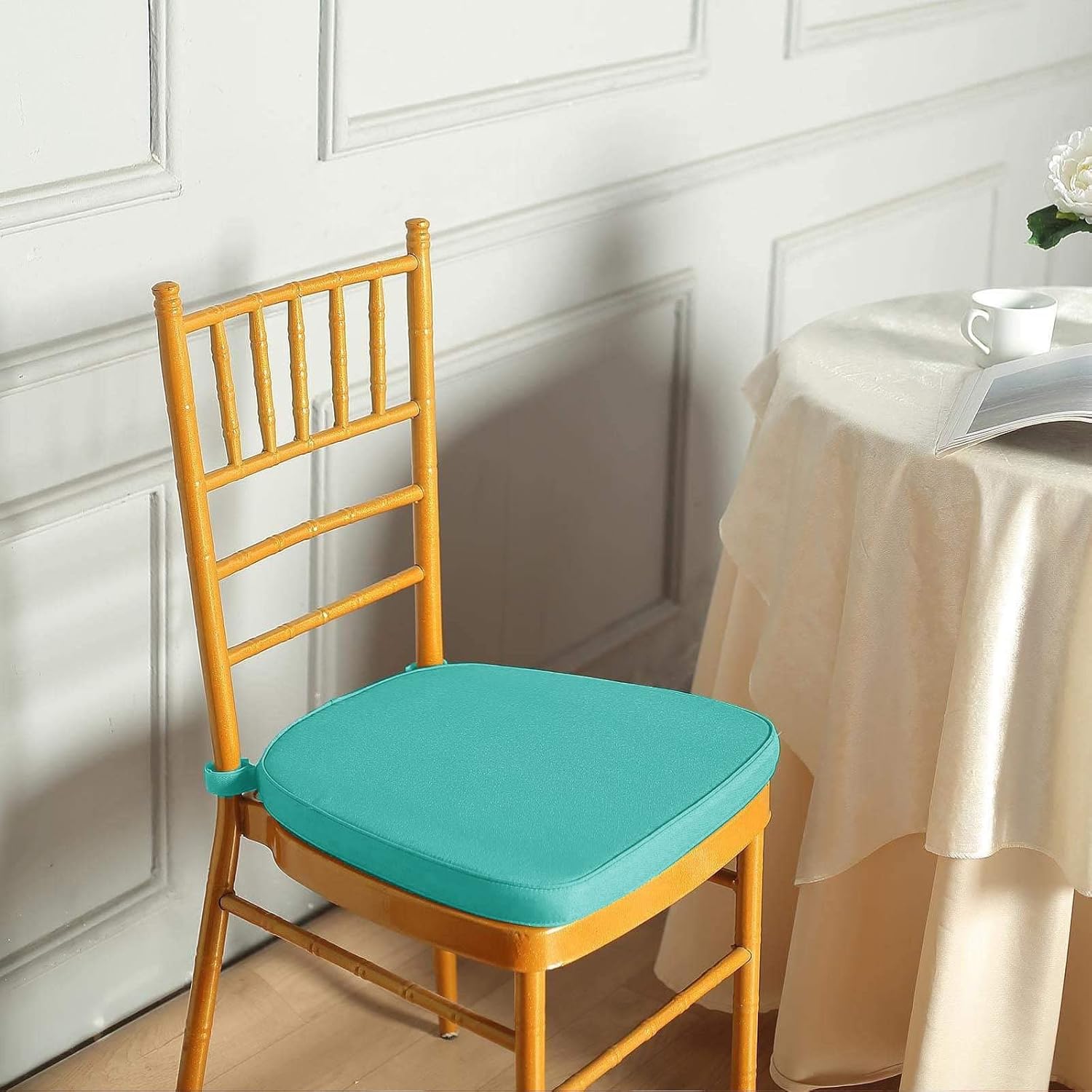 Efavormart – Cojín para silla Chiavari de 2 pulgadas de grosor, cojín de espuma viscoelástica con lazos y funda extraíble