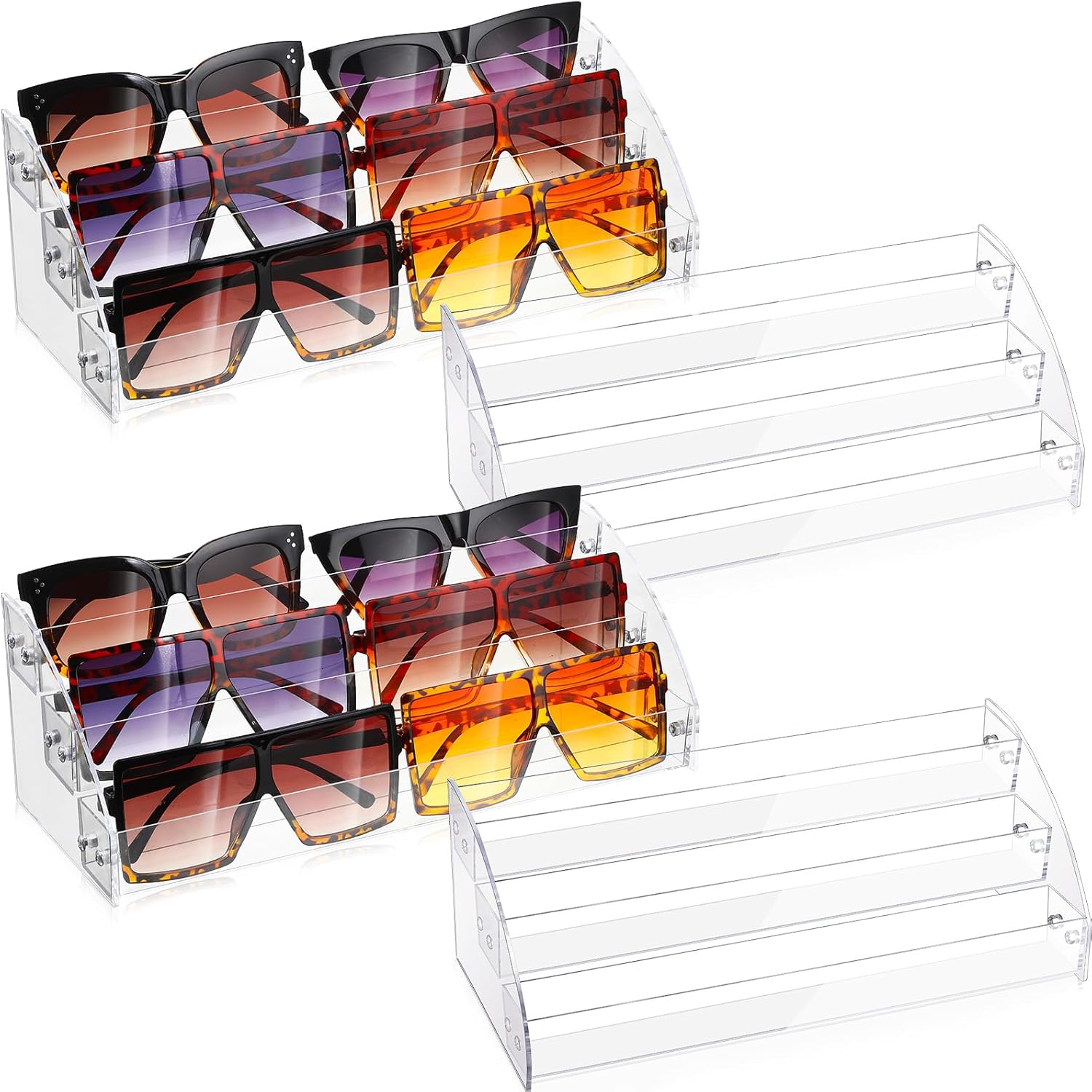 Jetec Organizador de lentes de sol de acrílico de 3 capas, soporte de exhibición, organizador de esmalte de uñas, bandeja de plástico transparente