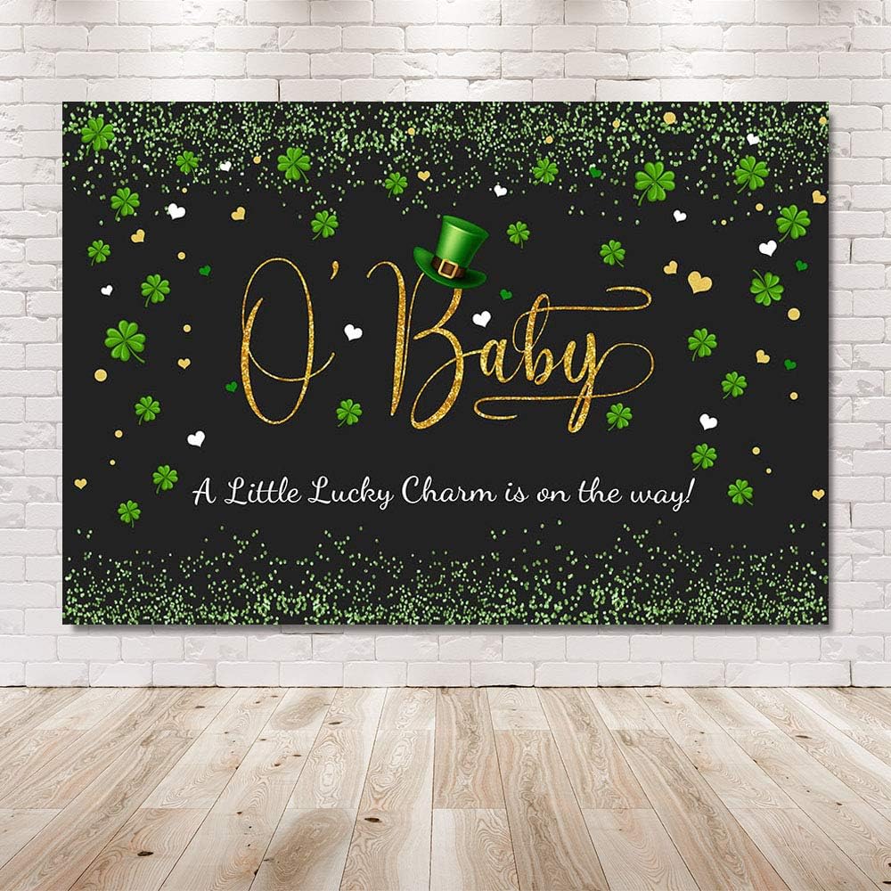MEHOFOND Decoración de fiesta de baby shower de 7 x 5 pies para el Día de San Patricio, pancarta de fondo de fotos con confeti verde, trébol dorado,