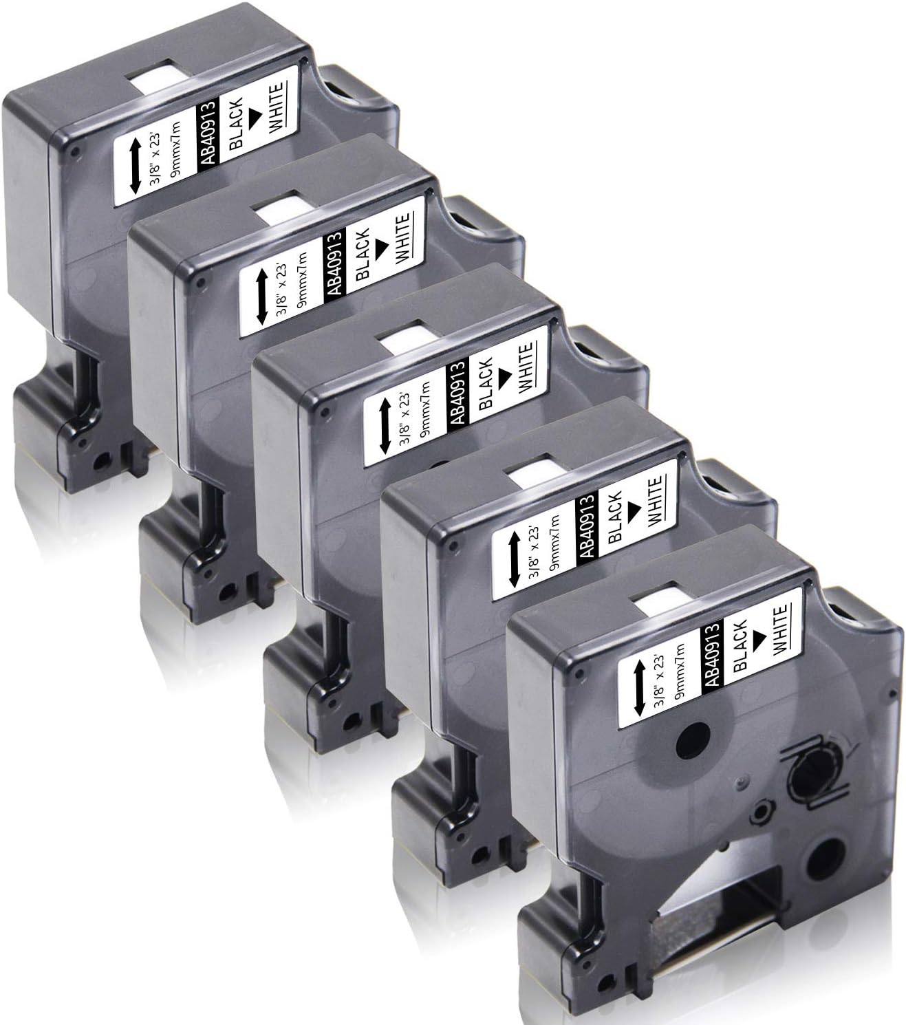 Absonic Paquete de 5 etiquetas T 40913 compatibles con Dymo D1 cinta de etiquetas de 0.354 in 41913 S0720680 0.354 in 0.35 pulgadas, recambios de