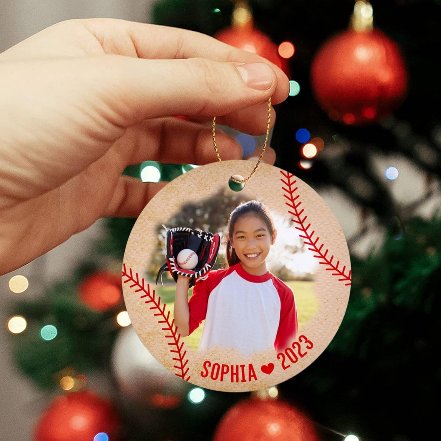 Adorno de béisbol con imagen personalizada de Navidad 2023, nombre personalizado y foto, adornos de béisbol regalos para amantes del béisbol, adorno