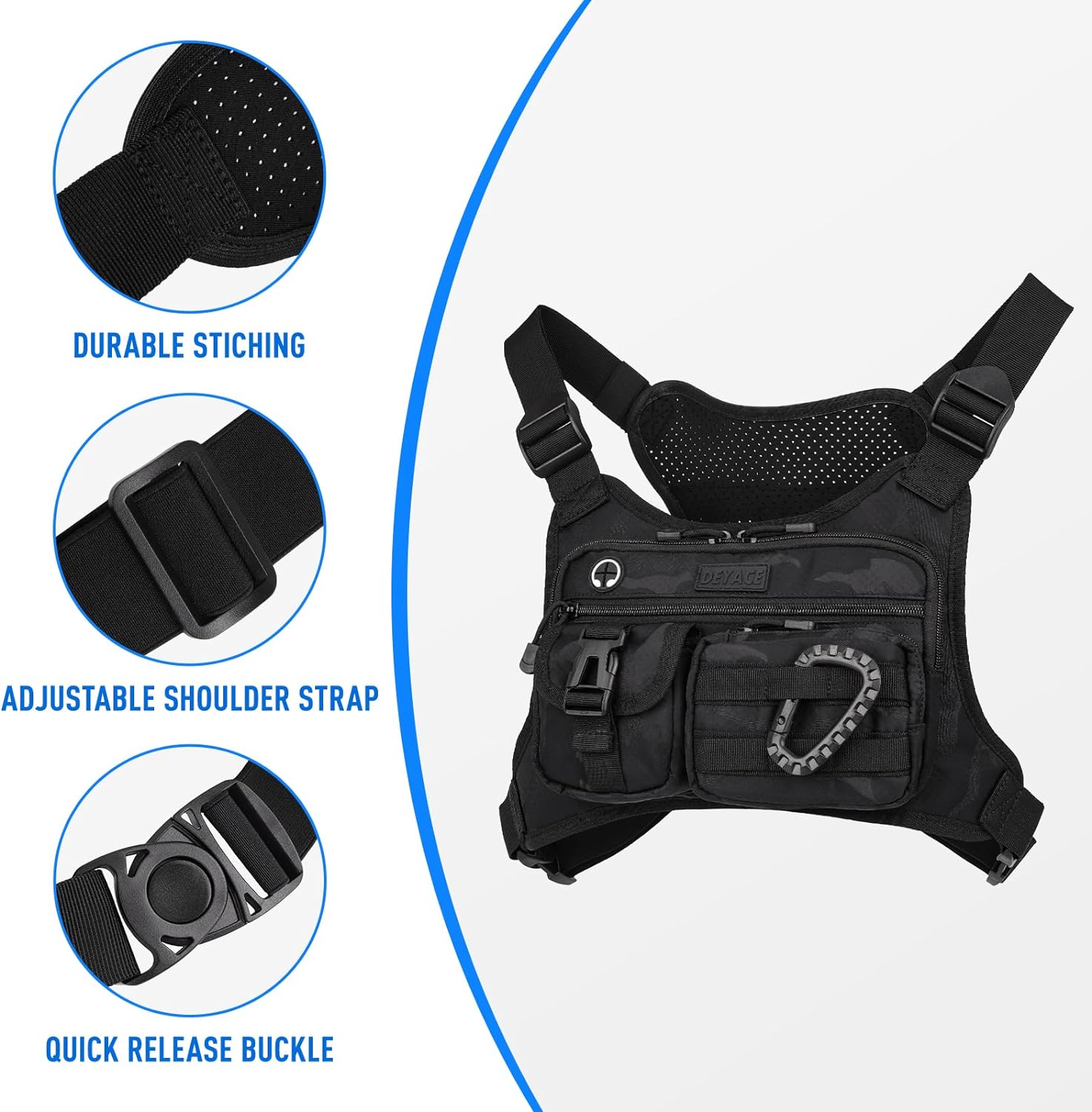 Bolsa de pecho para hombre, Negro-cp, Bolsa de pecho para hombre