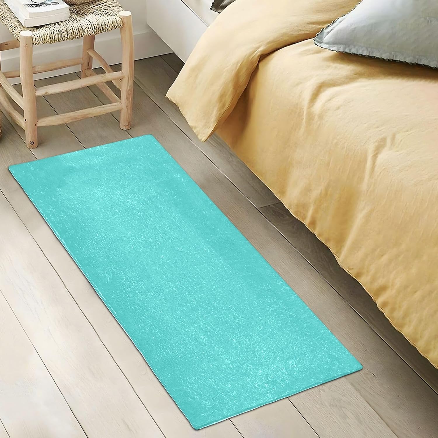 Tapete de baño de color turquesa mediano, lavable a máquina, tapete absorbente con respaldo de goma, 39 x 20 pulgadas