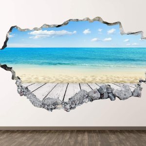 Calcomanía de pared con vista a la playa, decoración 3D aplastada para niños, vista a la playa, calcomanía mural para regalo para el hogar BL15 (70 Calcomanía de pared con vista a la playa, decoración 3D aplastada para niños, vista a la playa, calcomanía mural para regalo para el hogar BL15 (70