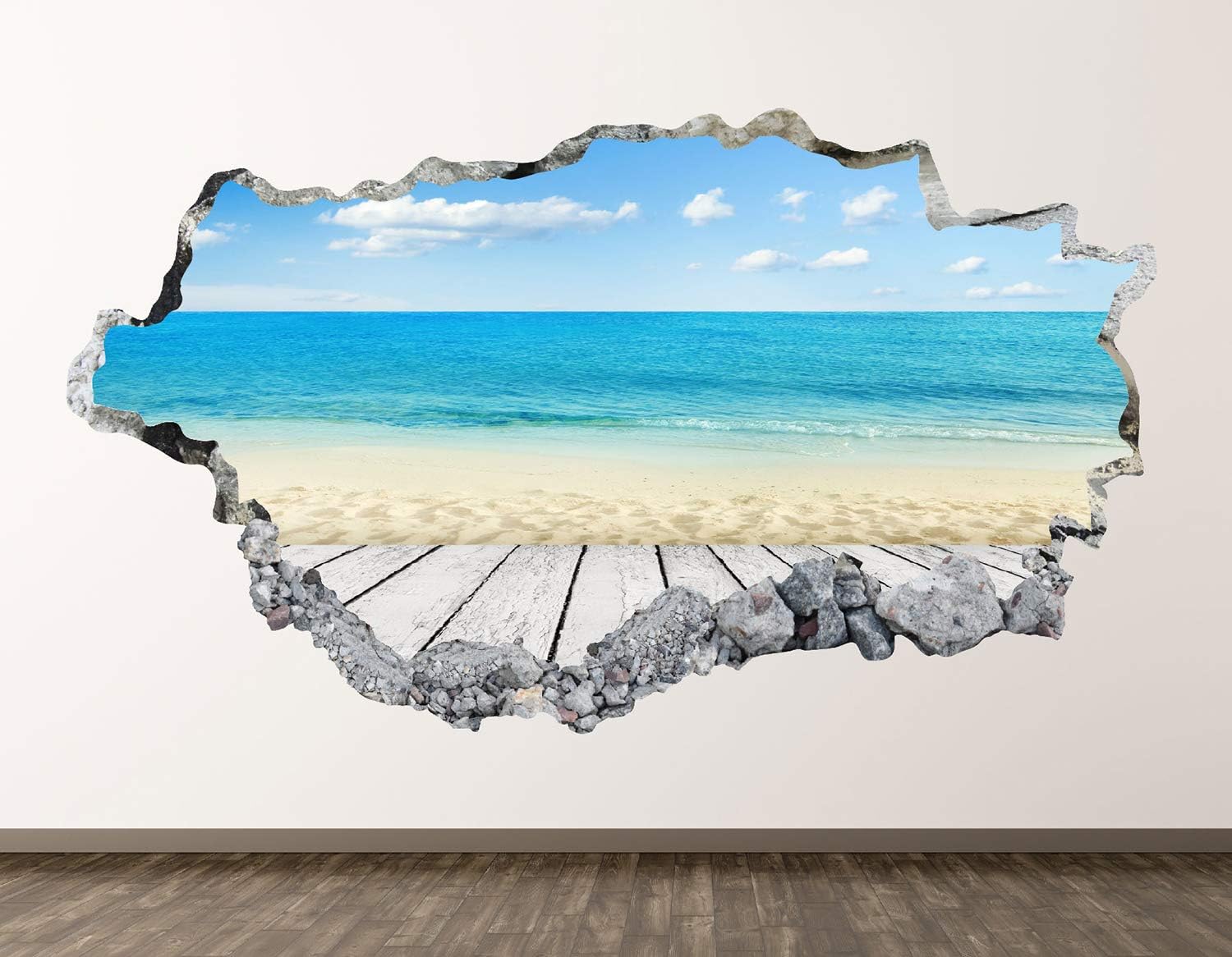Calcomanía de pared con vista a la playa, decoración 3D aplastada para niños, vista a la playa, calcomanía mural para regalo para el hogar BL15 (70