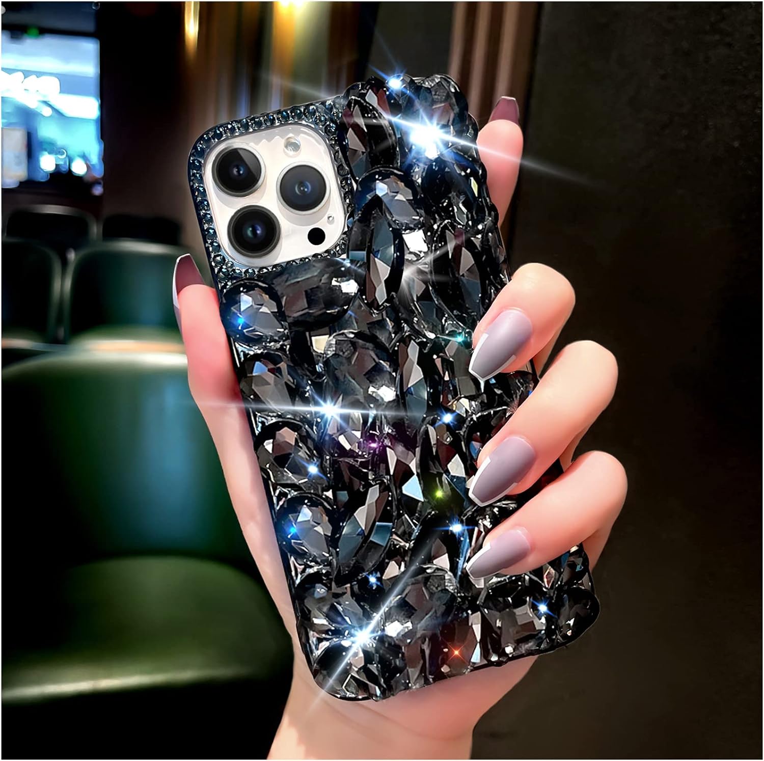 Cavdycidy Funda compatible con iPhone 15 Pro para mujer, funda de lujo muy brillante con diamantes de imitación de cristal brillante 3D con