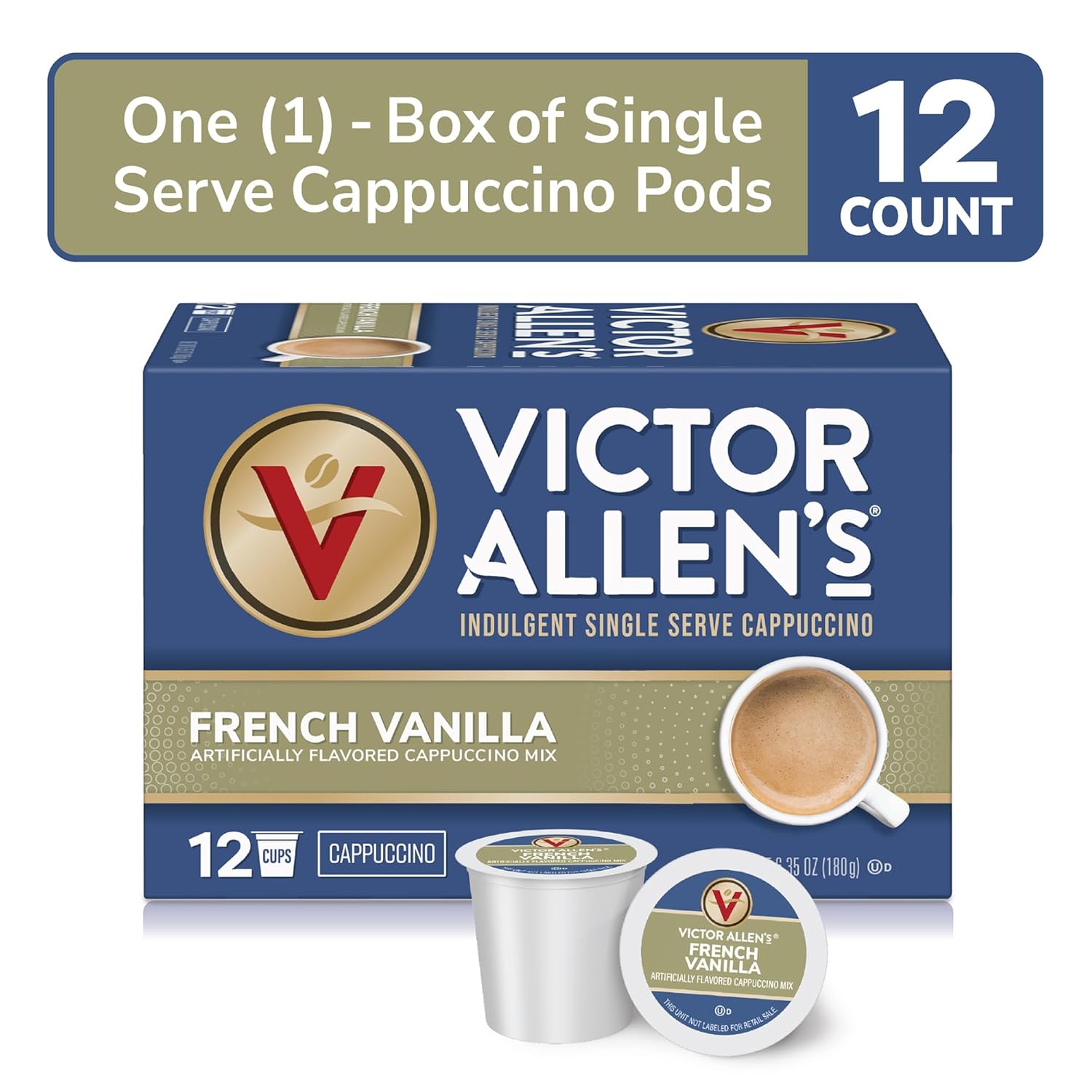 Victor Allen’s Coffee Mezcla de capuchino con sabor a vainilla francesa, 12 unidades, cápsulas de café de una sola porción para cafeteras Keurig