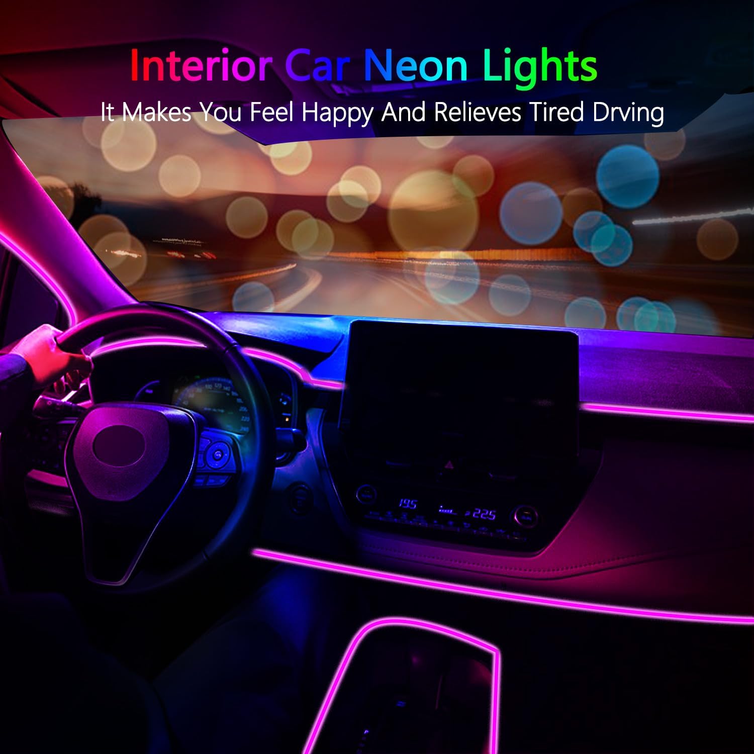 Tira de luces LED para interiores de automóvil, fibra óptica, RGB multicolor, 2 en 1, kit de iluminación ambiental 2 en 1, luces de neón para