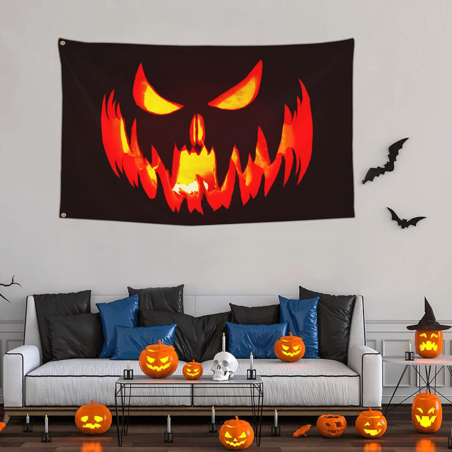 Bandera de Halloween de 3 x 5 para exteriores, bandera de calabaza de Halloween de doble cara para interiores y exteriores, decoración de Halloween,
