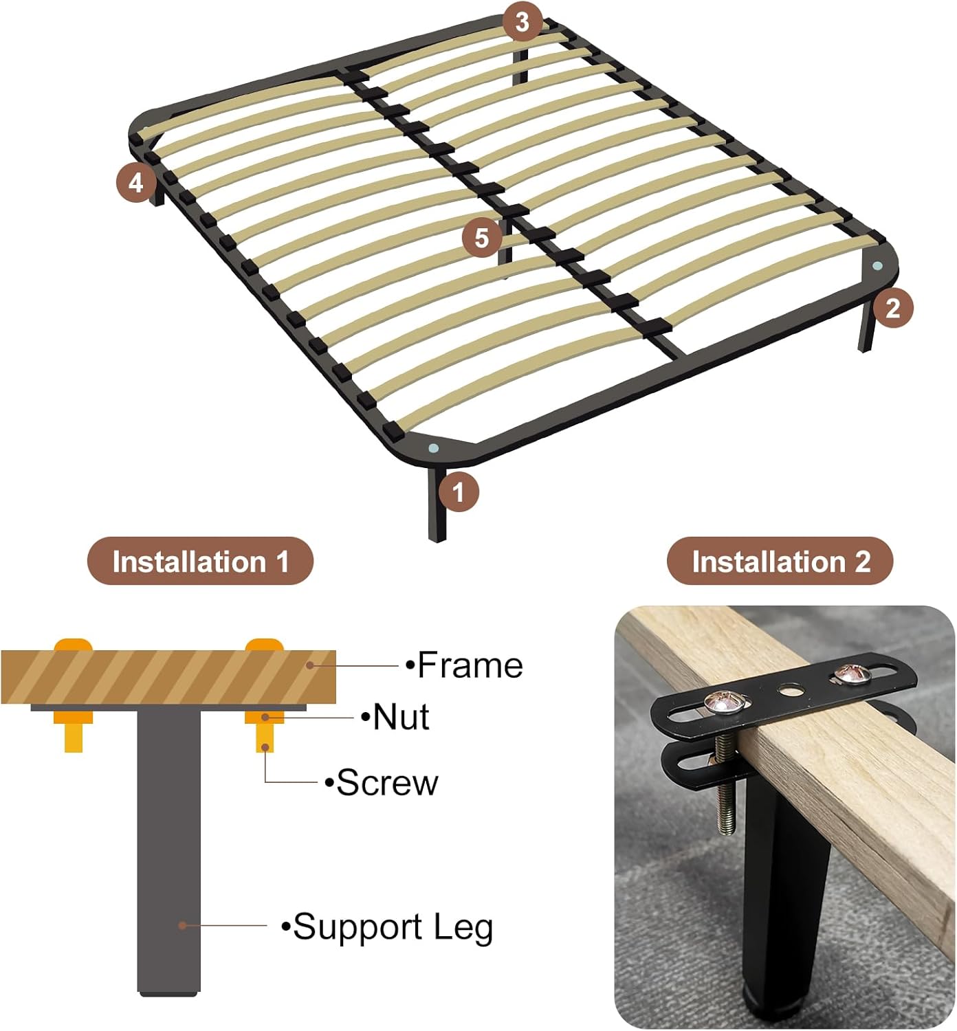 uxcell 2 juegos de patas de soporte de marco de cama de altura ajustable, patas de soporte de listones centrales de cama (180mm-200mm7.1″-7.9″)