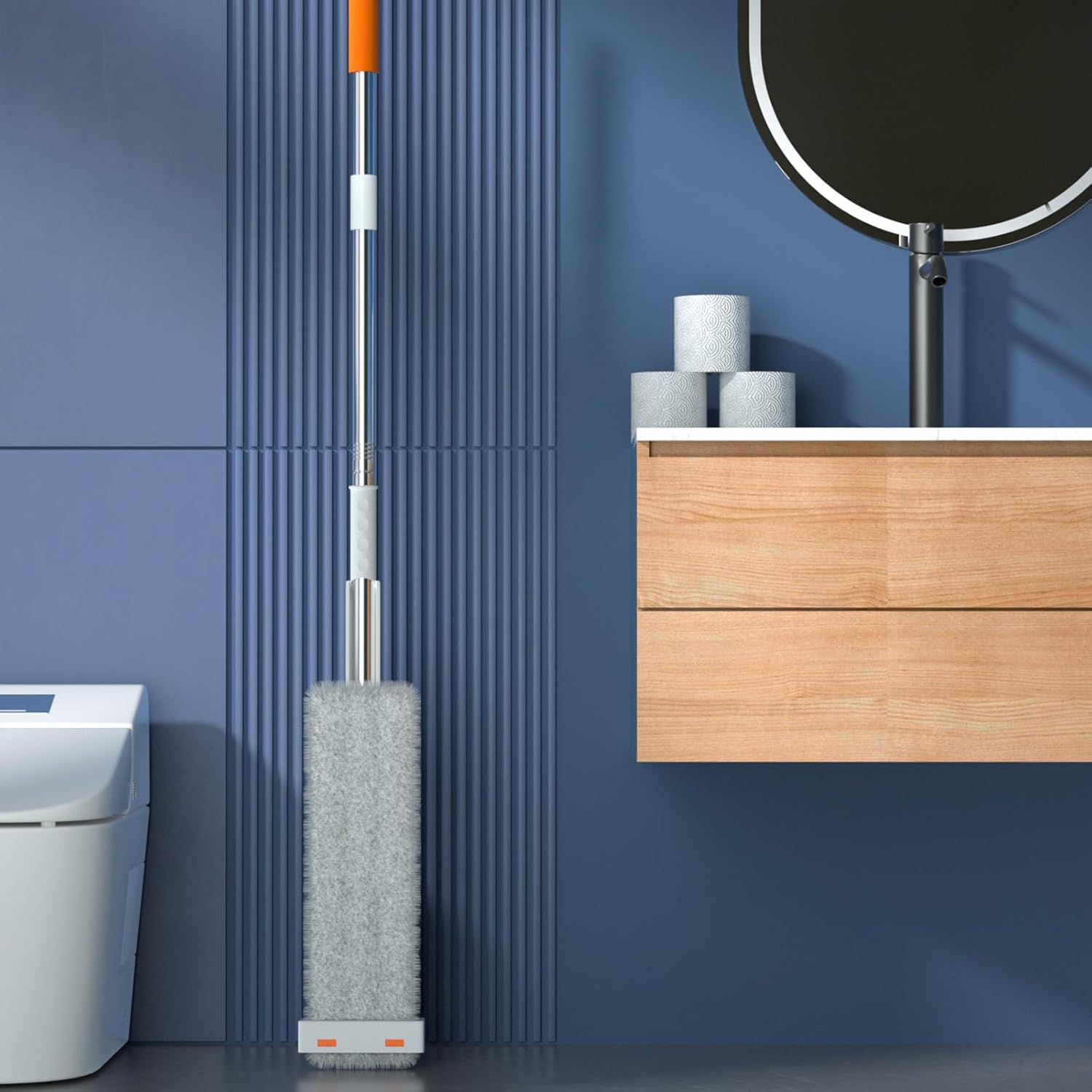 Trapeador plano grande giratorio 360 para limpieza de suelos con escurridor, mango largo de acero inoxidable con almohadillas de microfibra