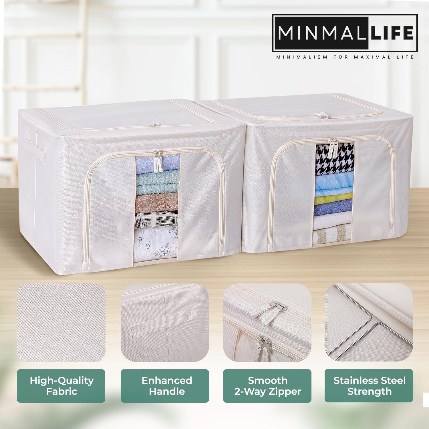 Minmallife Bolsa de almacenamiento de alambre de hierro – Cajas de almacenamiento plegables – Organizador de almacenamiento de sábanas – Caja de