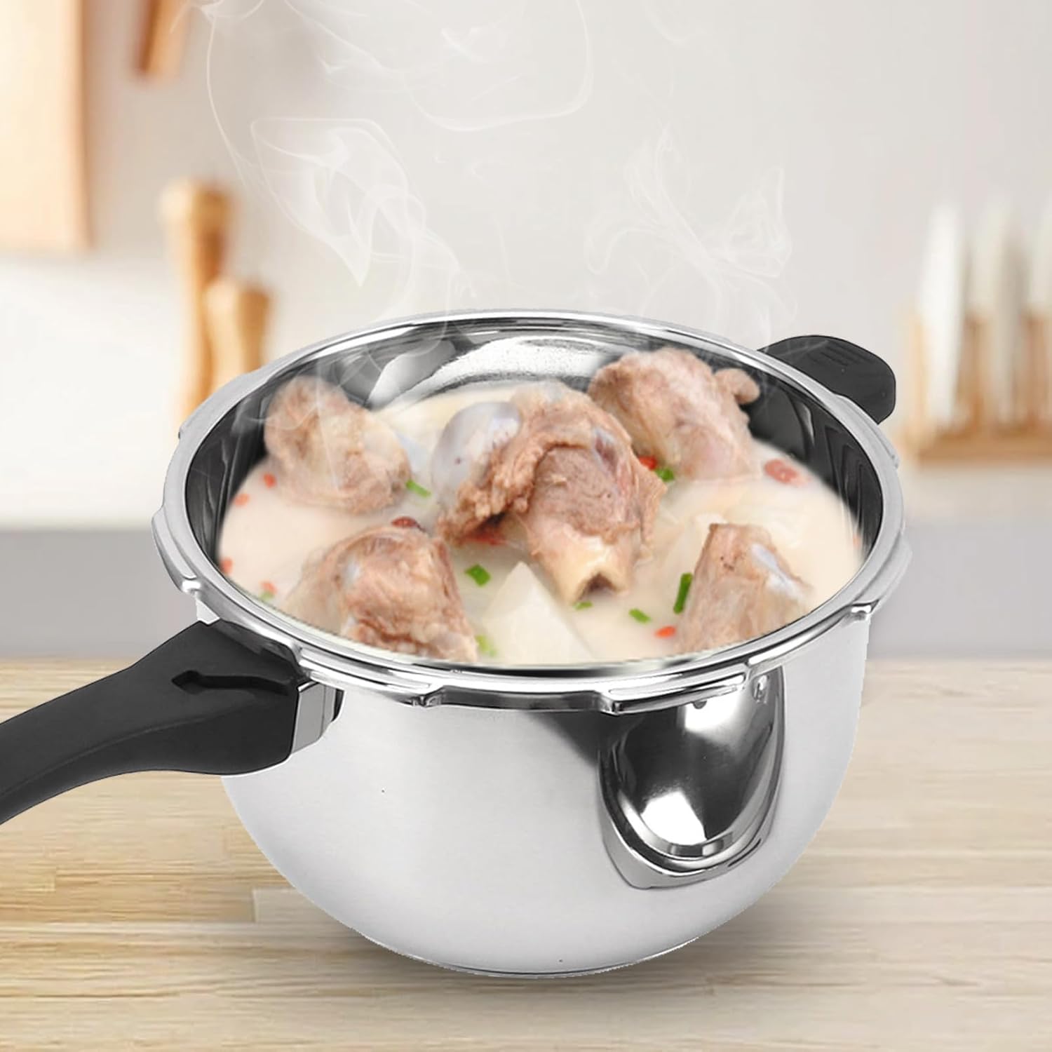 Olla a presión de acero inoxidable, olla a presión súper rápida, mini ollas a presión pequeñas familiares con dispositivos de protección de válvula