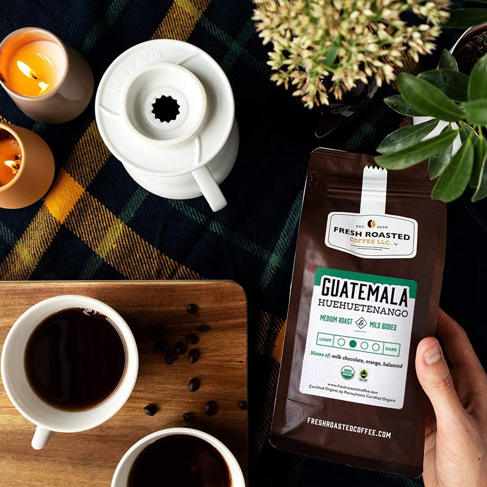 Fresh Roasted Coffee, Huehuetenango guatemalteco orgánico, 2 libras (32 onzas), tostado medio, Kosher, comercio justo, molido