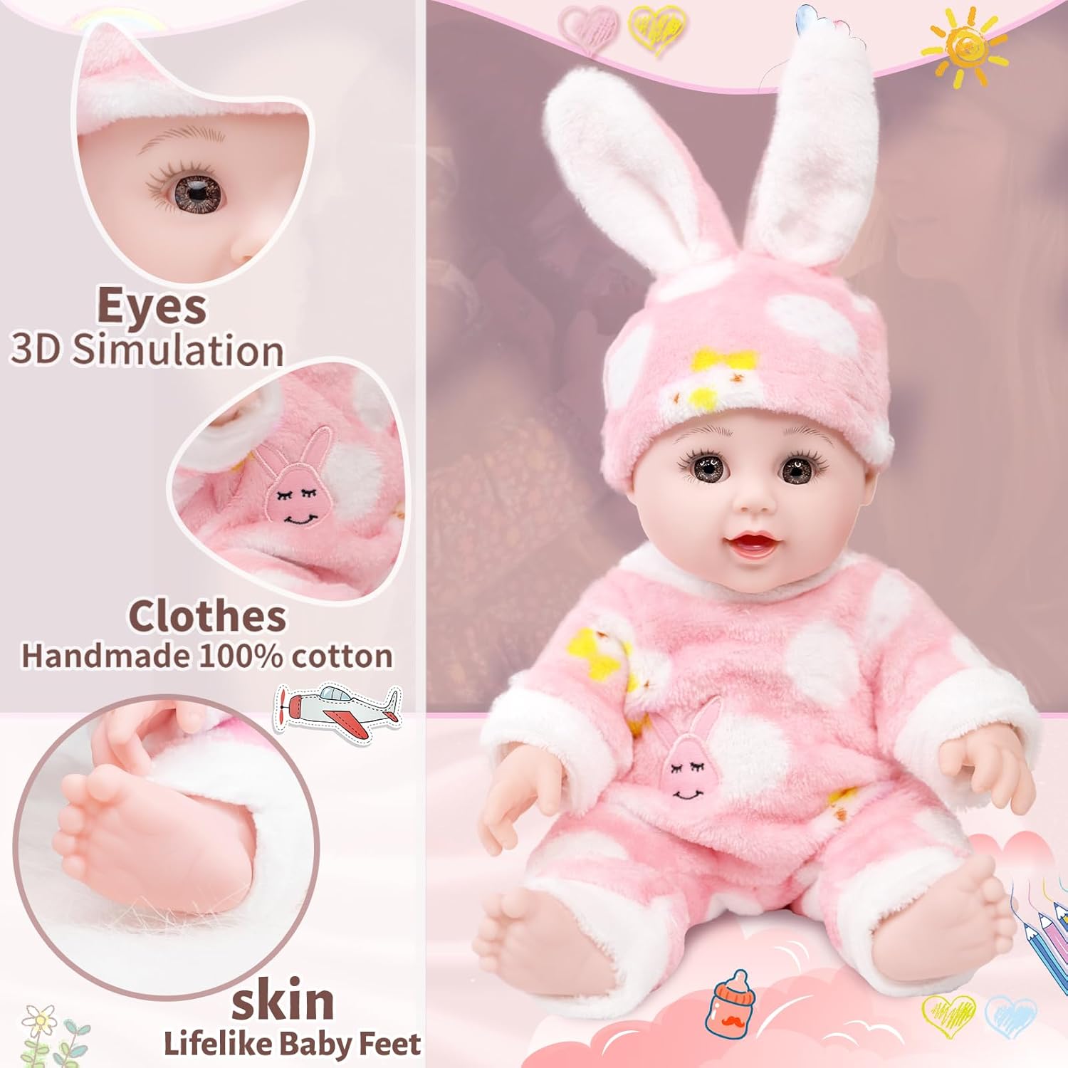 Muñeca de bebé de 12 pulgadas con juego de accesorios, muñecas suaves para niñas de más de 3 años, juguetes de bebé para regalo de cumpleaños