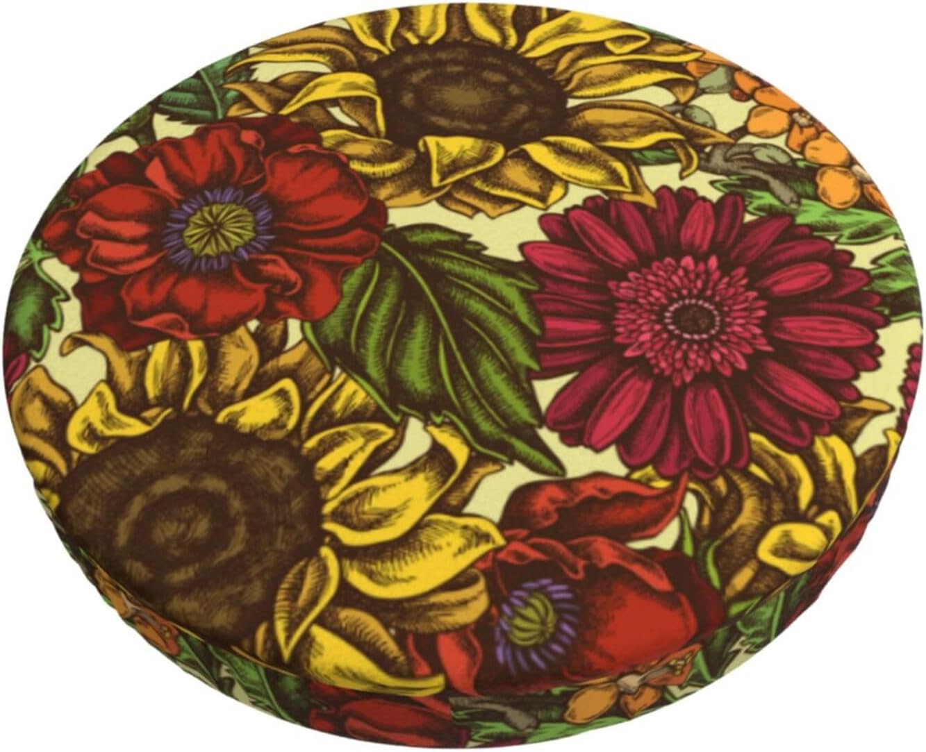 Funda redonda para taburete de bar de girasol, cojín de asiento con parte inferior elástica, lavable y antideslizante, para taburete de bar, funda