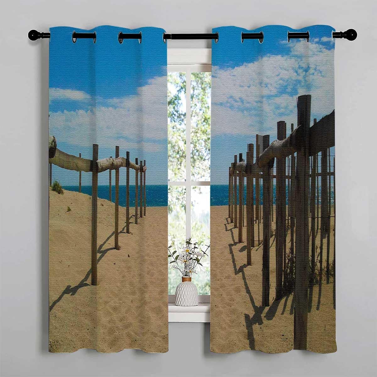 YANFENQI Cortinas para Habitacion – Cortinas para Habitacion – Cortinas opacas para puerta corrediza con vista a la playa, manta acústica de 55