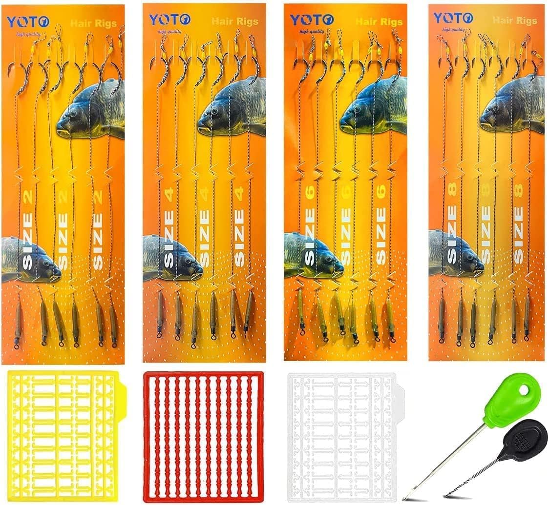 YOTO Equipo de pesca de carpa, 24 piezas, equipo de pesca de carpa con gancho ancho de hueco, kit de pesca de carpa con accesorios de carpa, 24