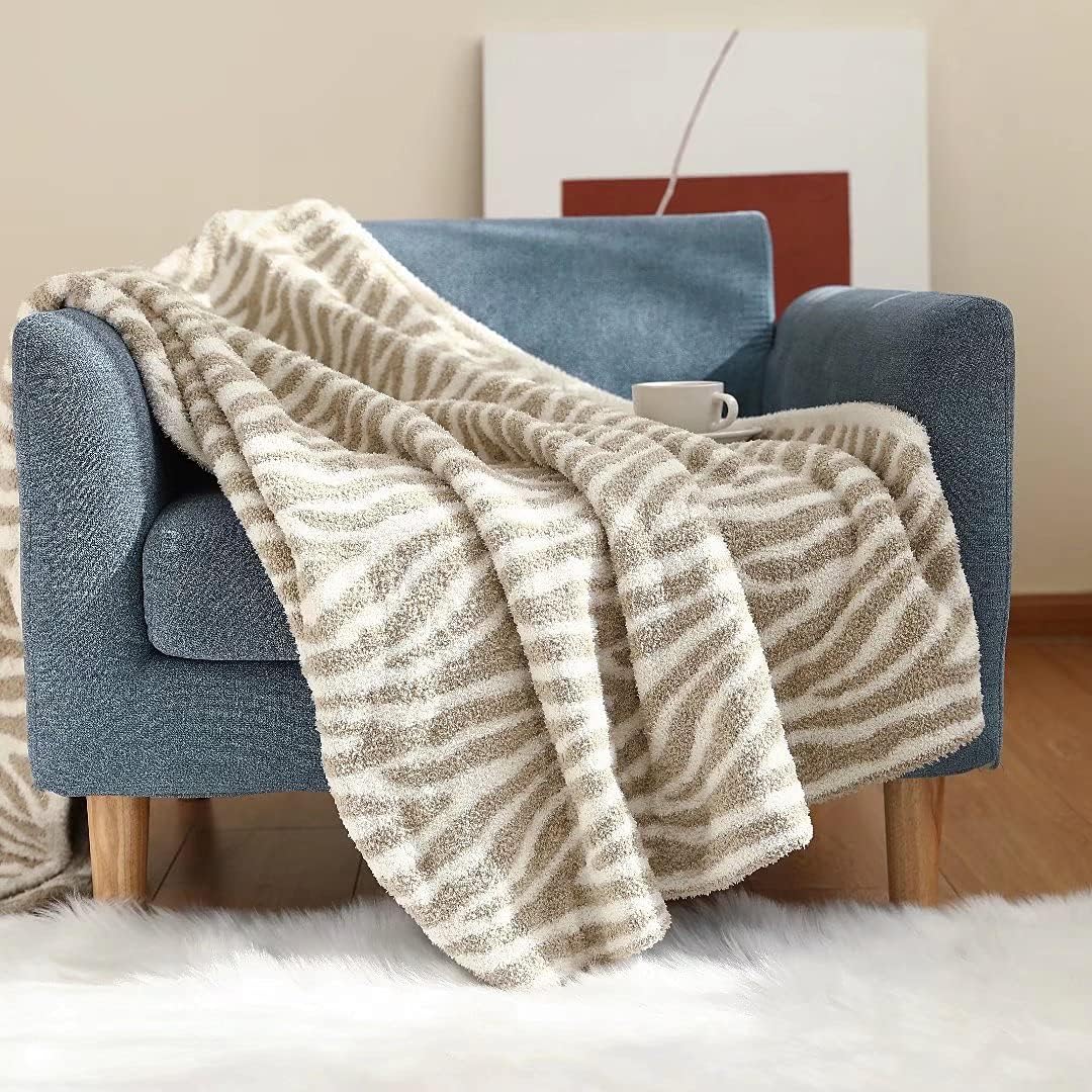 Manta de forro polar de lujo de punto ultra suave, diseño de cebra, sensación de aire, acogedora y cálida para cama, sofá o sillón en todas las