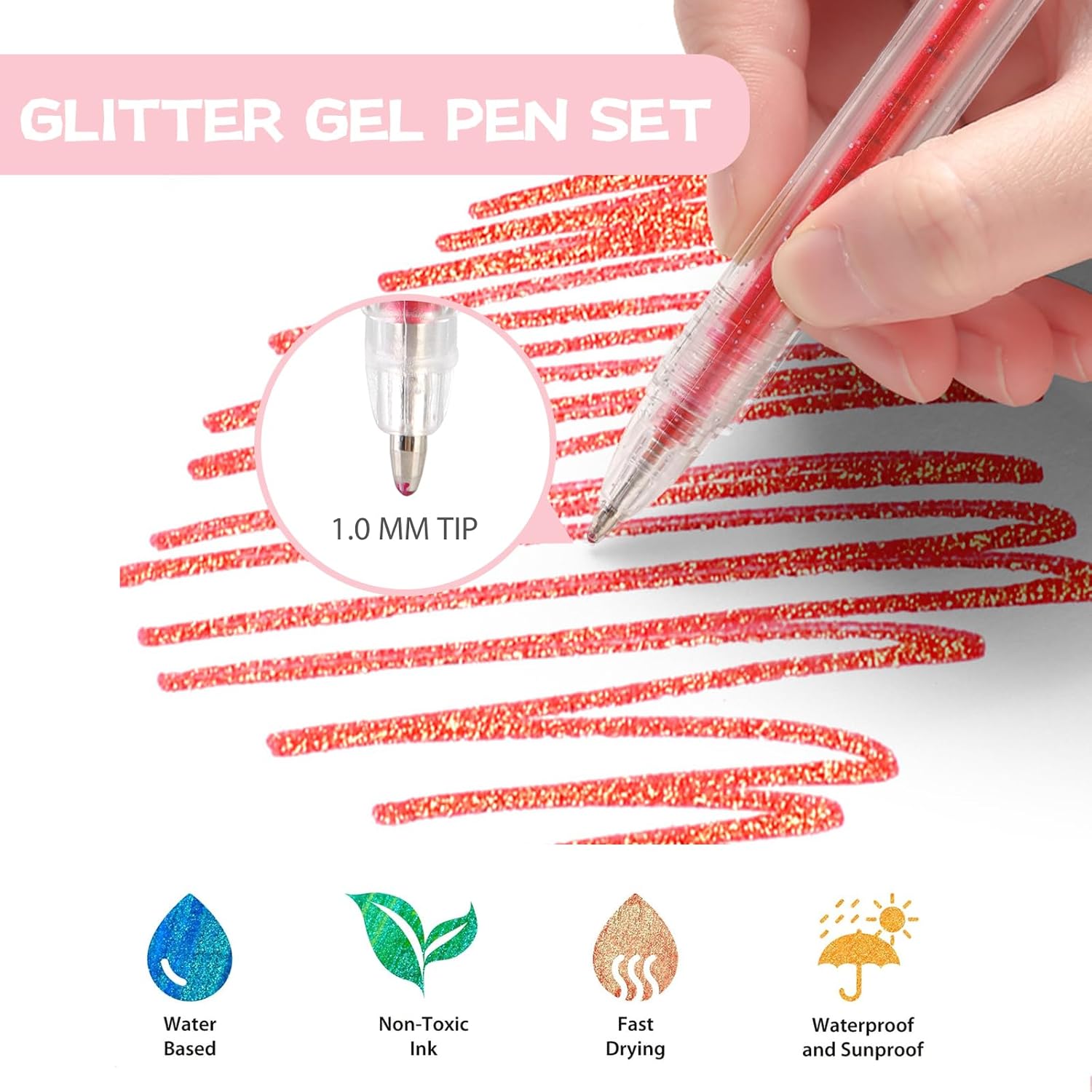 mayace Bolígrafos de gel con purpurina, 18 bolígrafos de gel para libros de colorear para adultos, rotuladores de gel con purpurina para escribir,