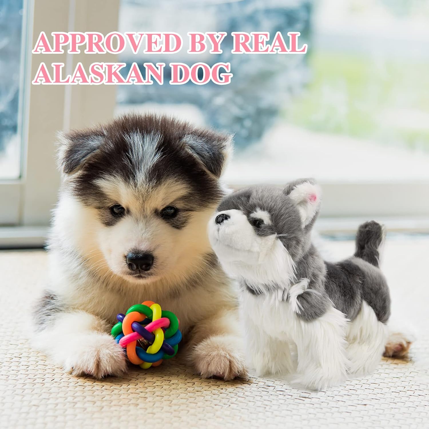 Animal de peluche para perro, Alaskan Malamute de peluche, juguete realista para perros, 9 pulgadas
