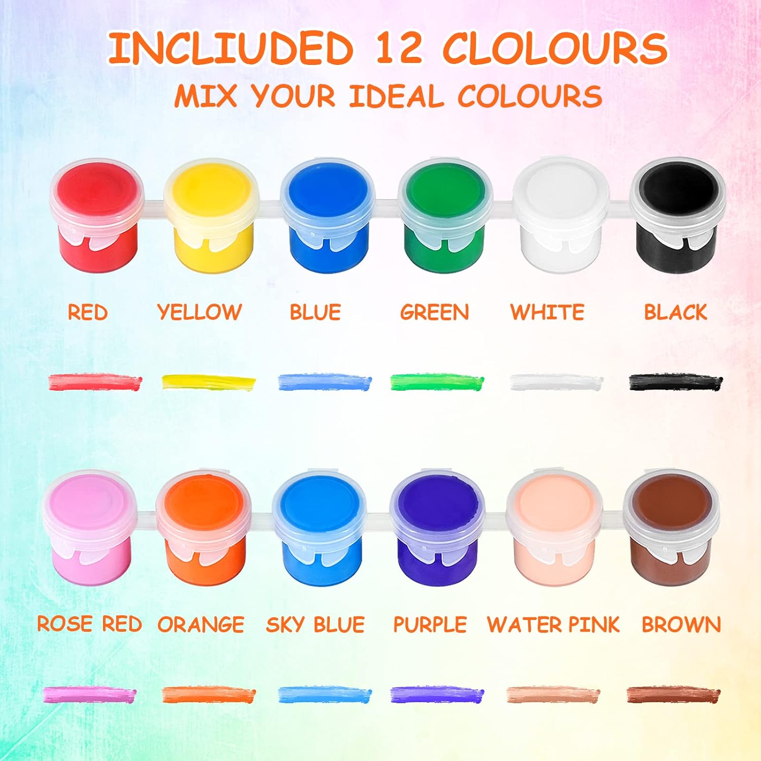 Juego de 10 mini pintura acrílica, 12 colores de tiras de pintura acrílica para niños y adultos, 140 piezas de pintura para niños, almacenamiento de