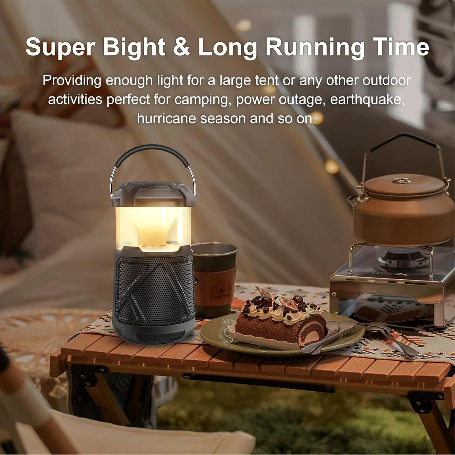 Altavoces Bluetooth portátiles LED atmósfera linterna de campamento al aire libre, IPX6 impermeable altavoz inalámbrico con luces LED para patio,