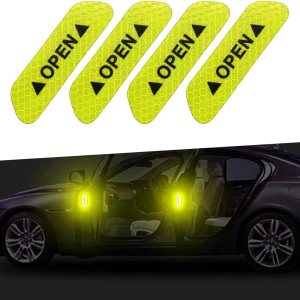 4 calcomanías de advertencia de apertura de automóvil, 3.74 x 0.98 pulgadas, tira reflectante de apertura de puerta anticolisión, película 4 calcomanías de advertencia de apertura de automóvil, 3.74 x 0.98 pulgadas, tira reflectante de apertura de puerta anticolisión, película