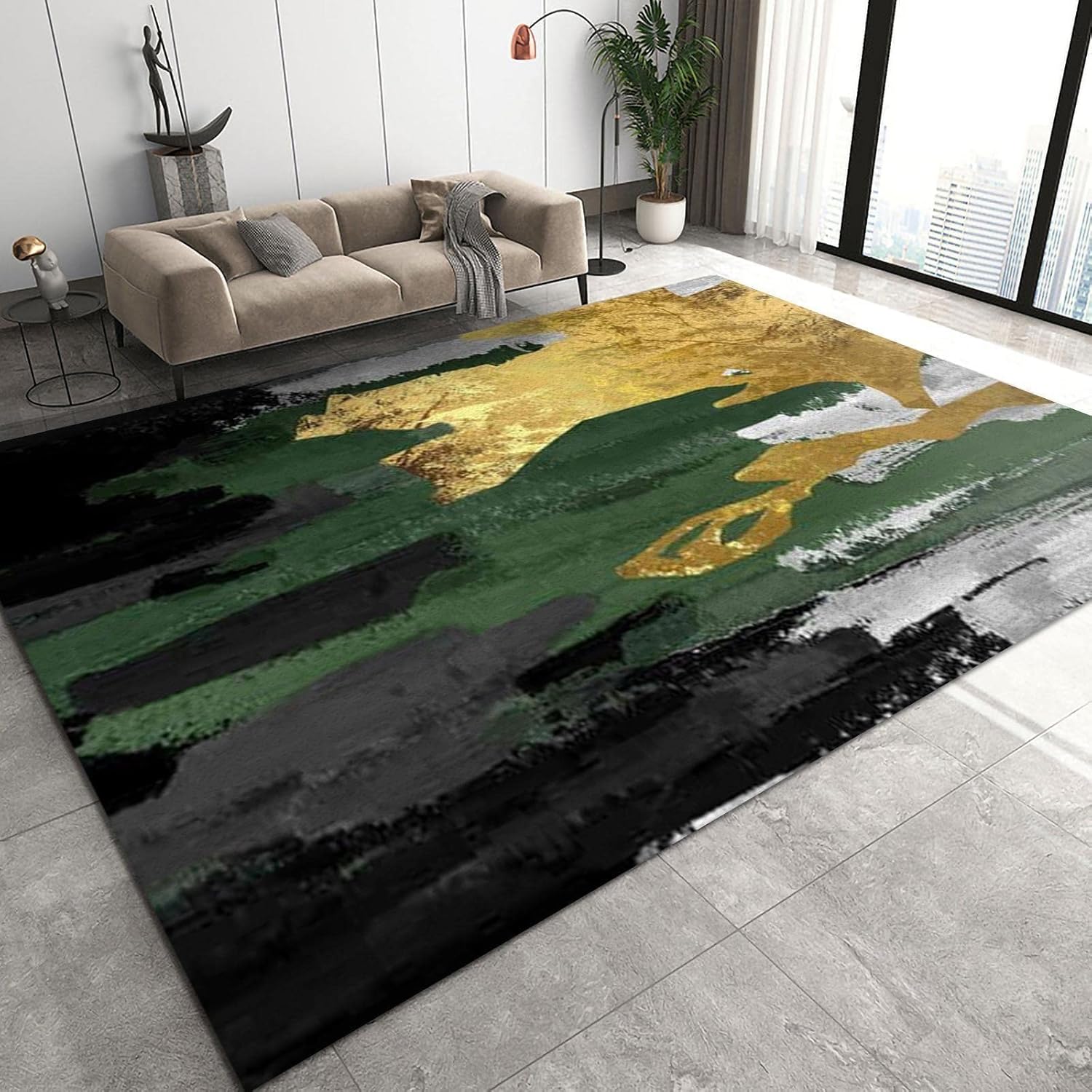 Alfombra moderna para decoración del hogar, alfombra ligera de lujo verde esmeralda, negro, dorado, gris, suave, antideslizante, fácil de limpiar,