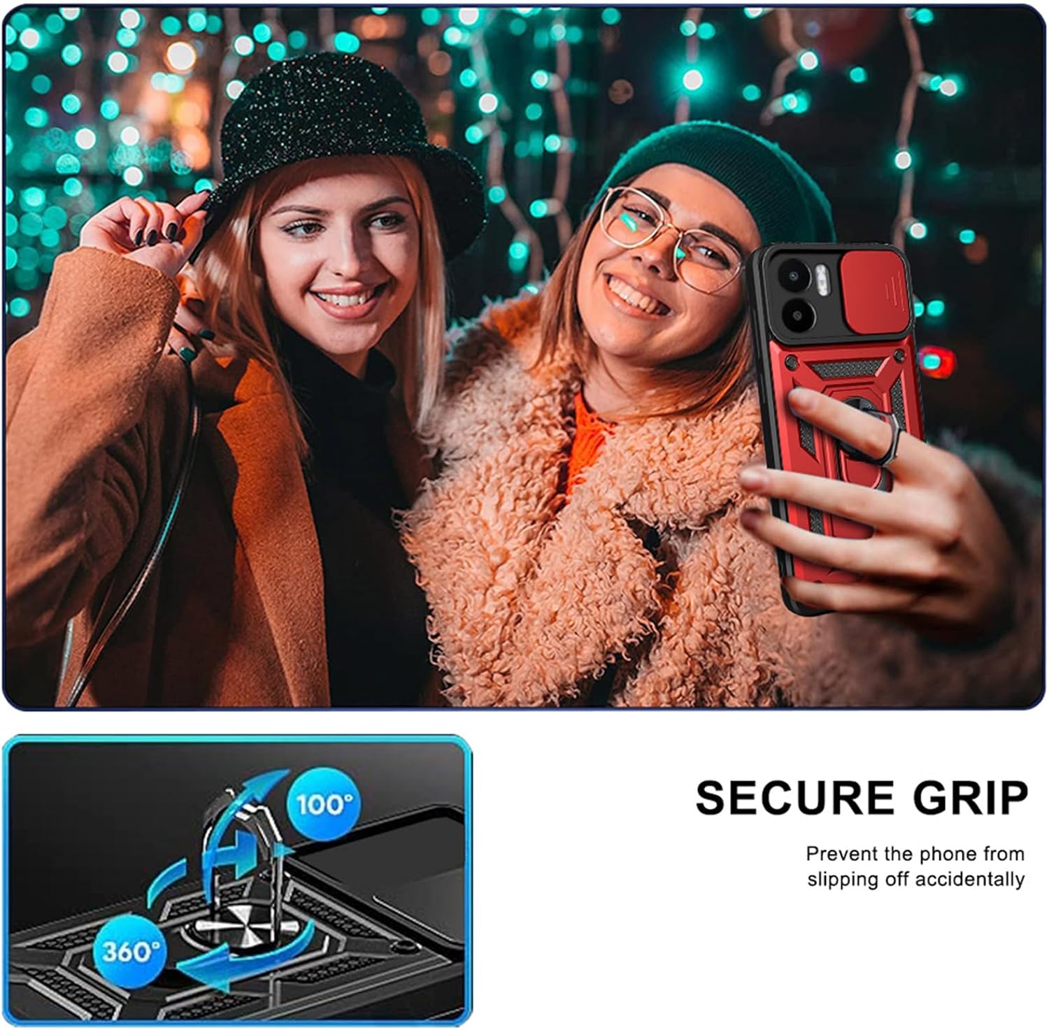 Ysnzaq Funda para Xiaomi Redmi A1 PlusRedmi A2 Plus, resistente a prueba de golpes lente protectora con soporte magnético para Xiaomi Redmi A2