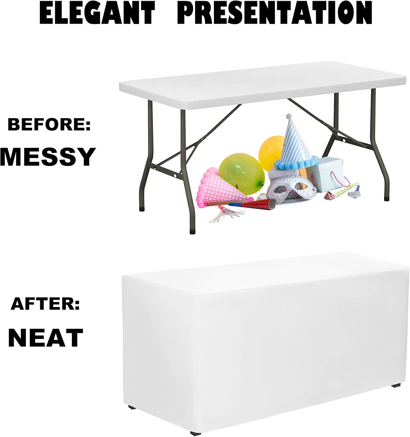 Paquete de 2 manteles rectangulares ajustables de color blanco de 72 x 30 pulgadas para mesa de 6 pies en poliéster lavable, mantel de 6 pies para