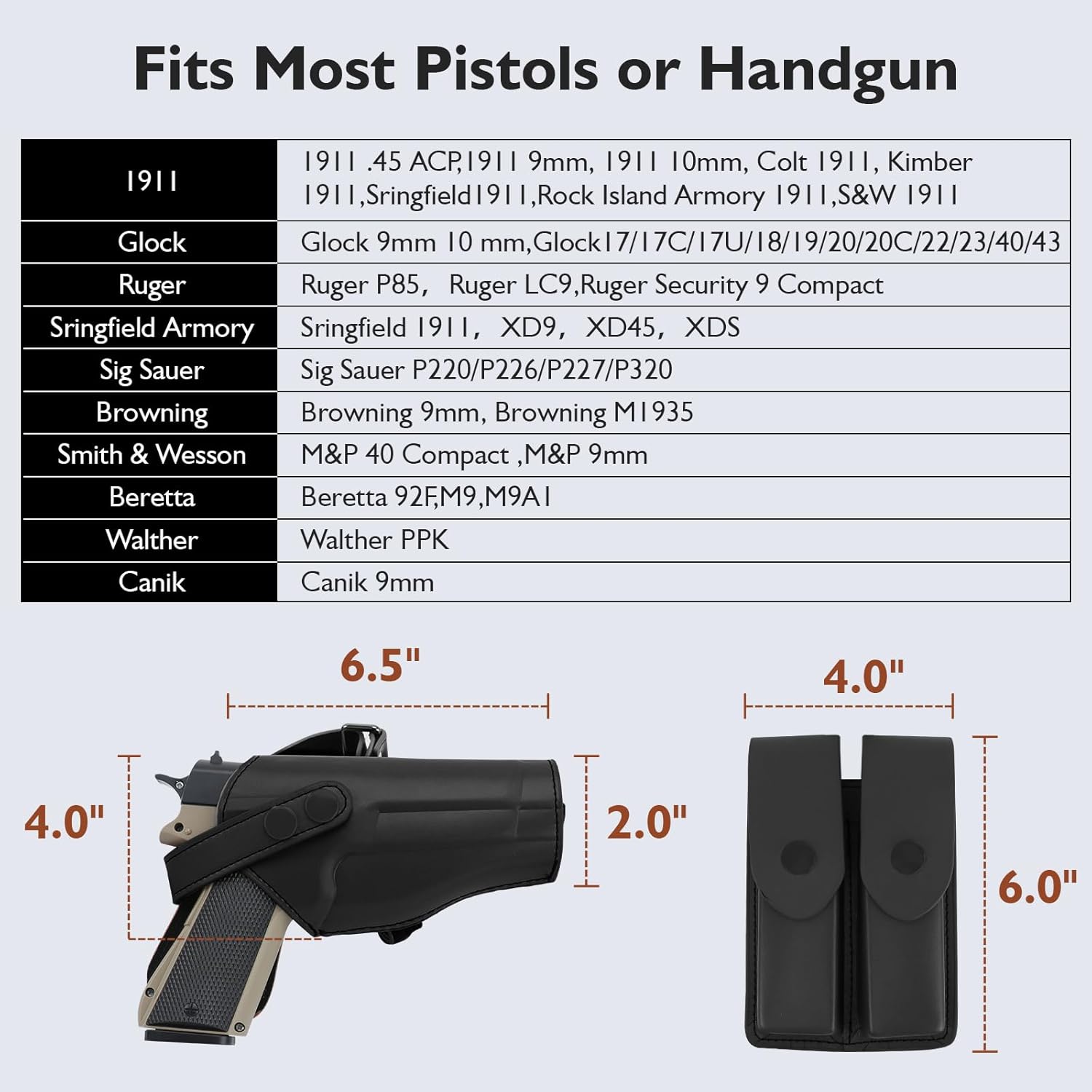 Shoulder Holster General Vertical Gun Holster Adjustable PU Leather for Concealed Carry with Double Magazine Pouch – Fit 1911 Most Kinds of Pistols