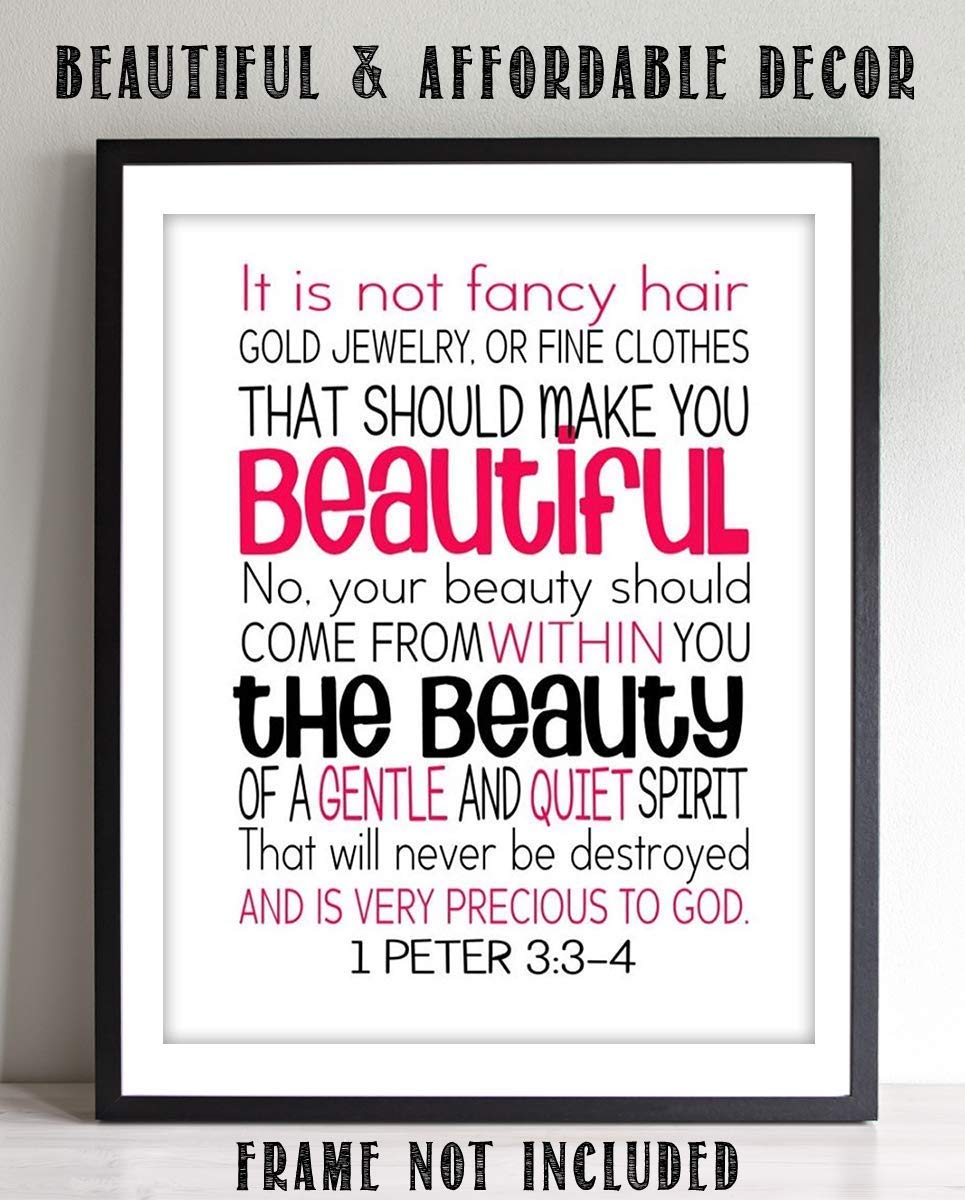 Beautiful- Gentle and Quiet Spirit – Christian Inspirational Wall Art, Motivational Scripture Wall Decor Print- For Home Decor, Church Decor, Living