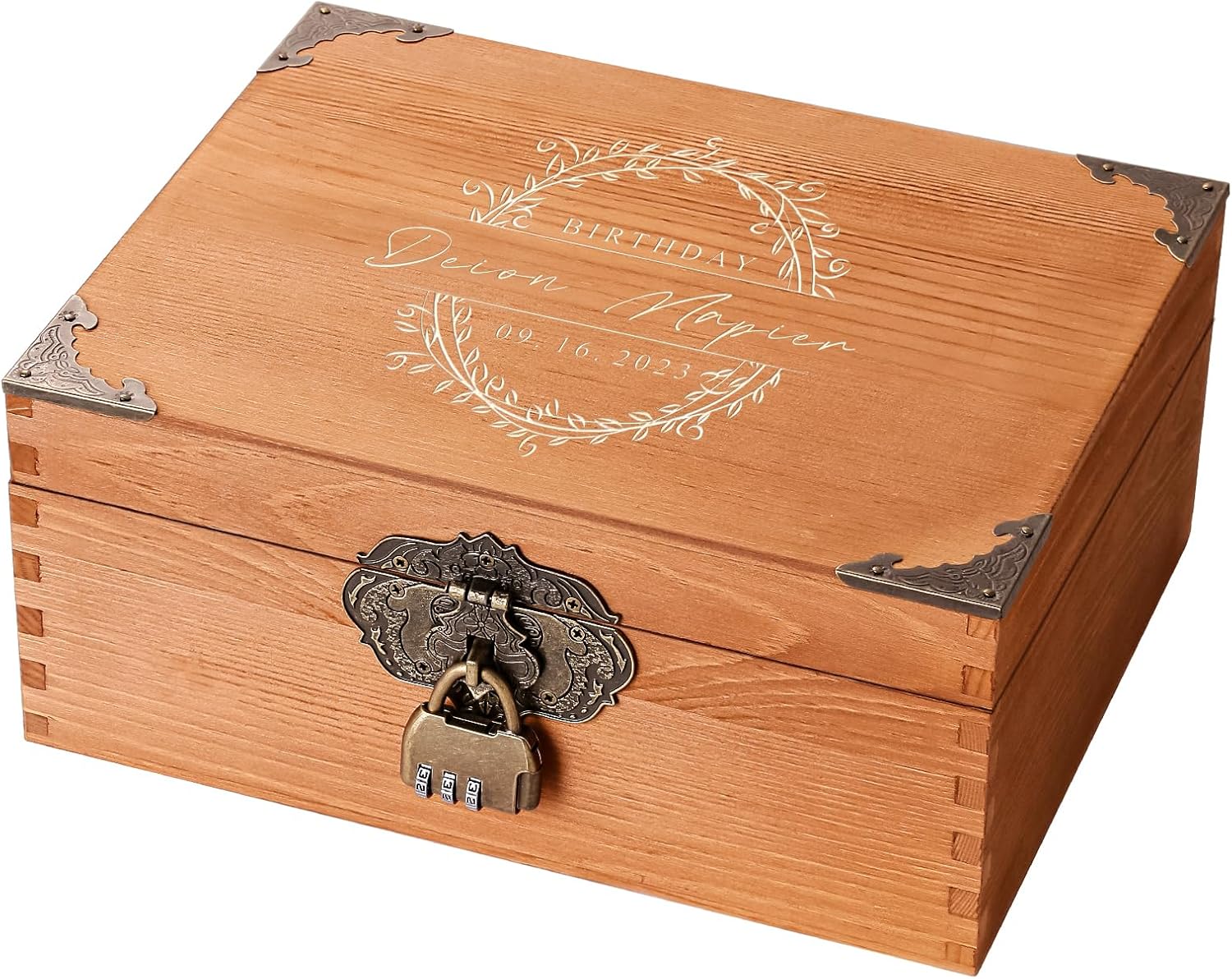Caja de recuerdos de boda personalizada con cerradura, caja de memoria decorativa de madera, caja de almacenamiento de fotos, aniversario,