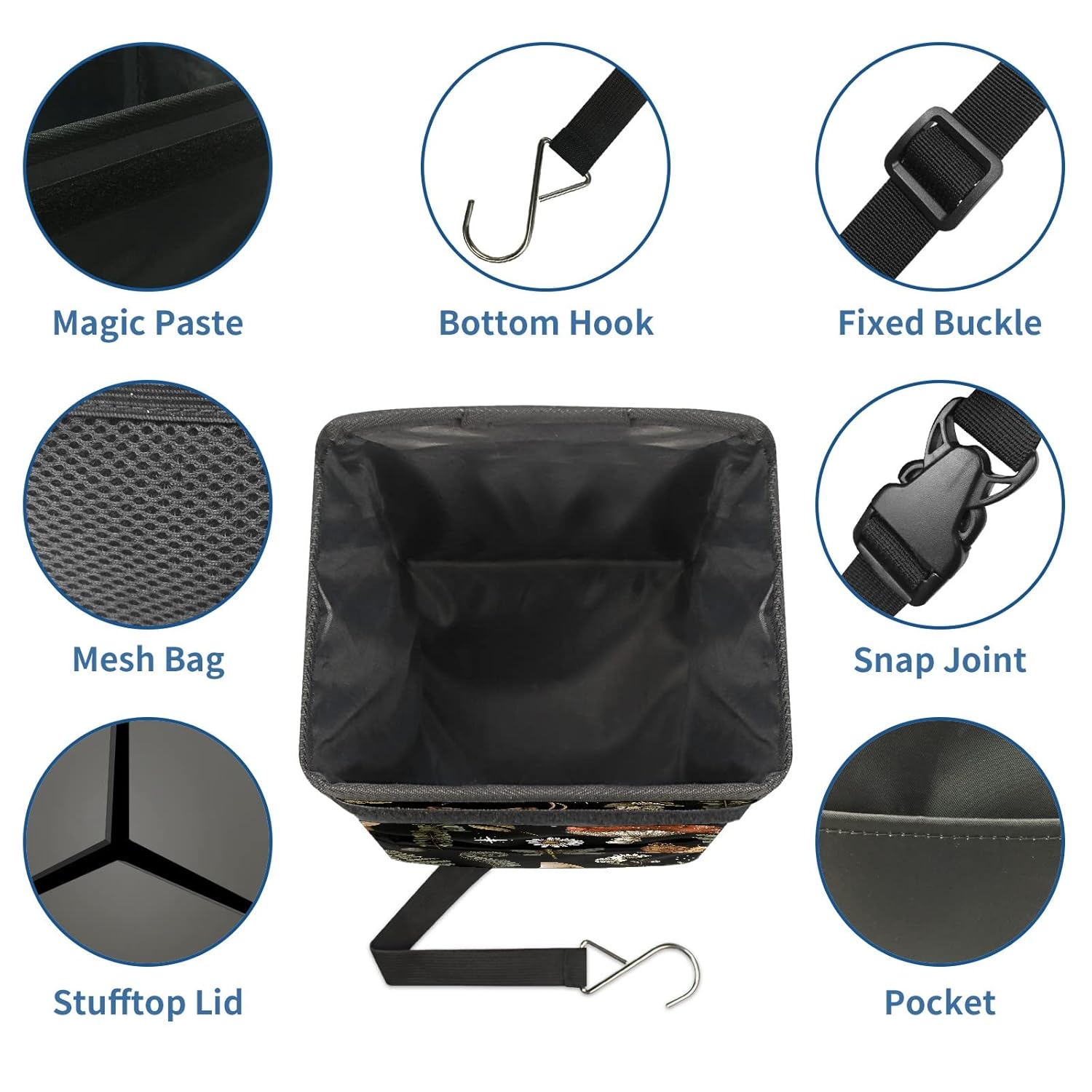 GACTIVITY Bote de basura para auto con tapa, plegable, reutilizable, impermeable, con setas, botes de basura para automóvil, accesorios para