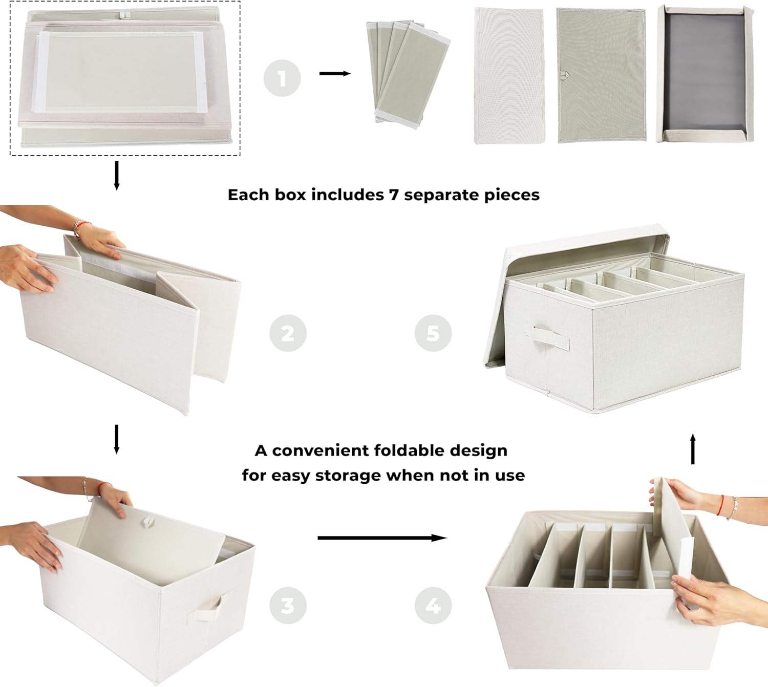 ChicnChill Caja de almacenamiento plegable para armario con divisores ajustables, paquete de 3, organizador de almacenamiento de cajones fabricado